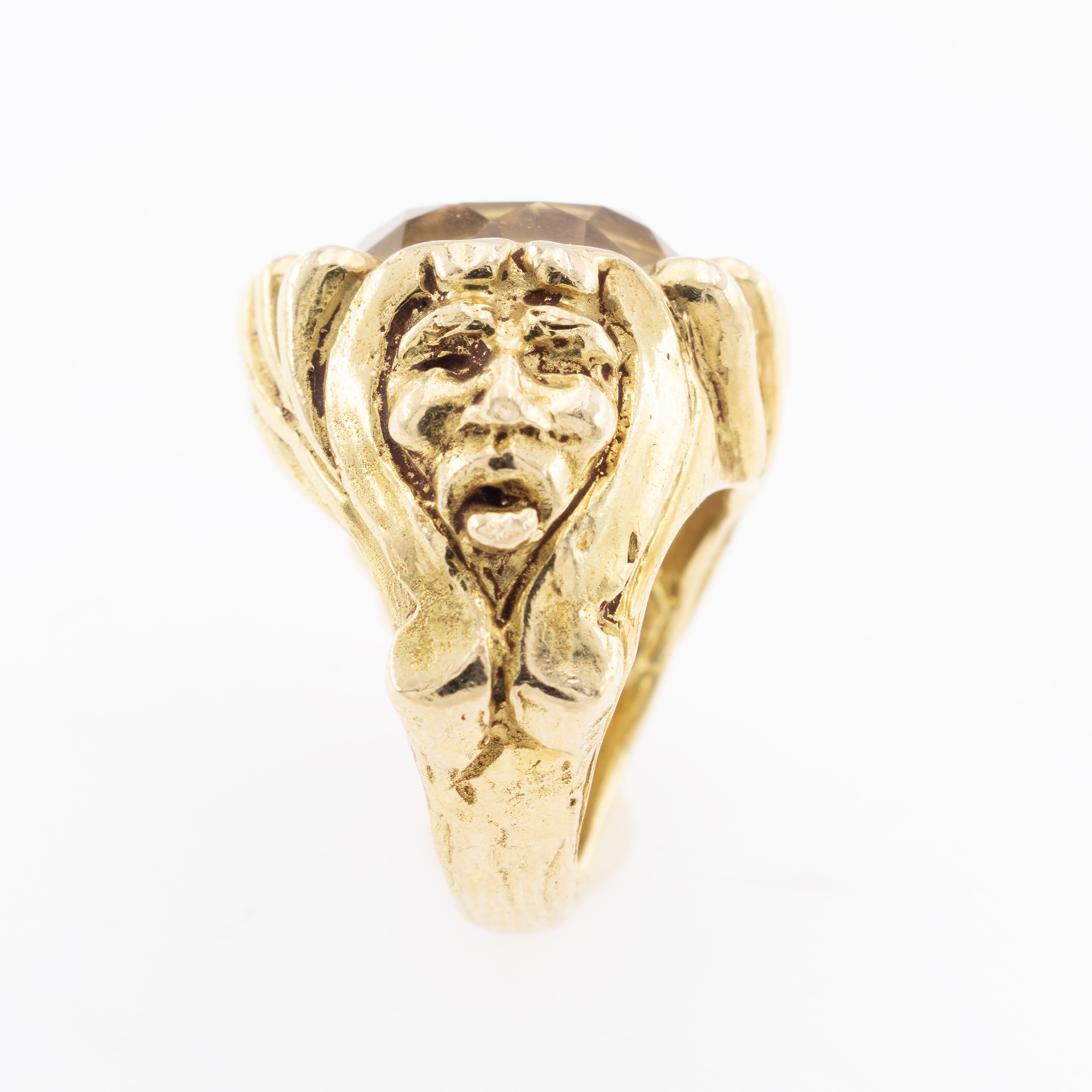 Germano - Anello scultura in oro giallo 18 kt con quarzo