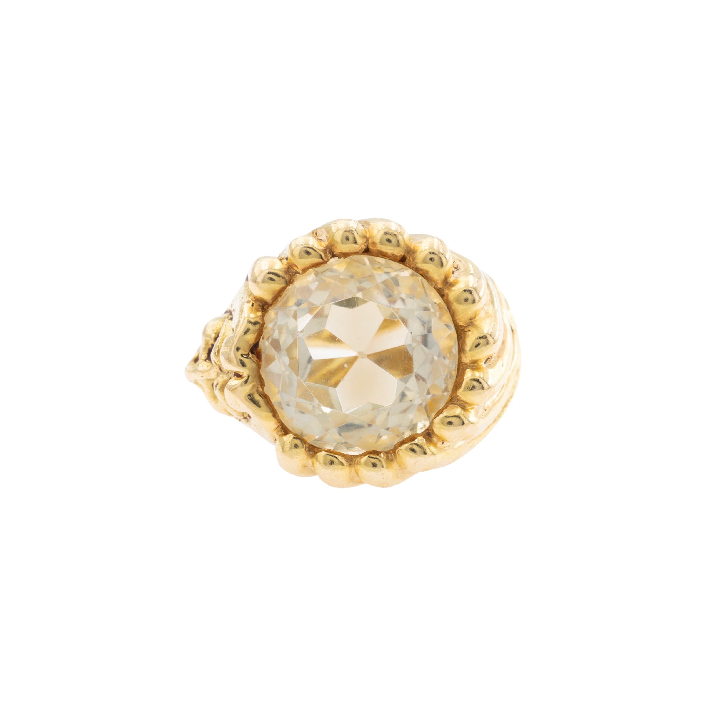 Germano - Anello scultura in oro giallo 18 kt con quarzo