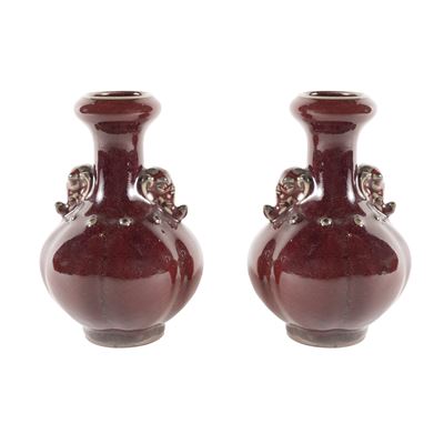Vasi in ceramica smaltata monocroma sangue di bue, Cina, XIX - XX Sec.