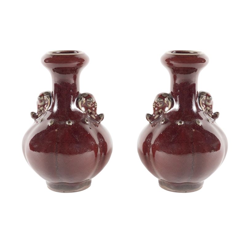 Vasi in ceramica smaltata monocroma sangue di bue, Cina, XIX - XX Sec.