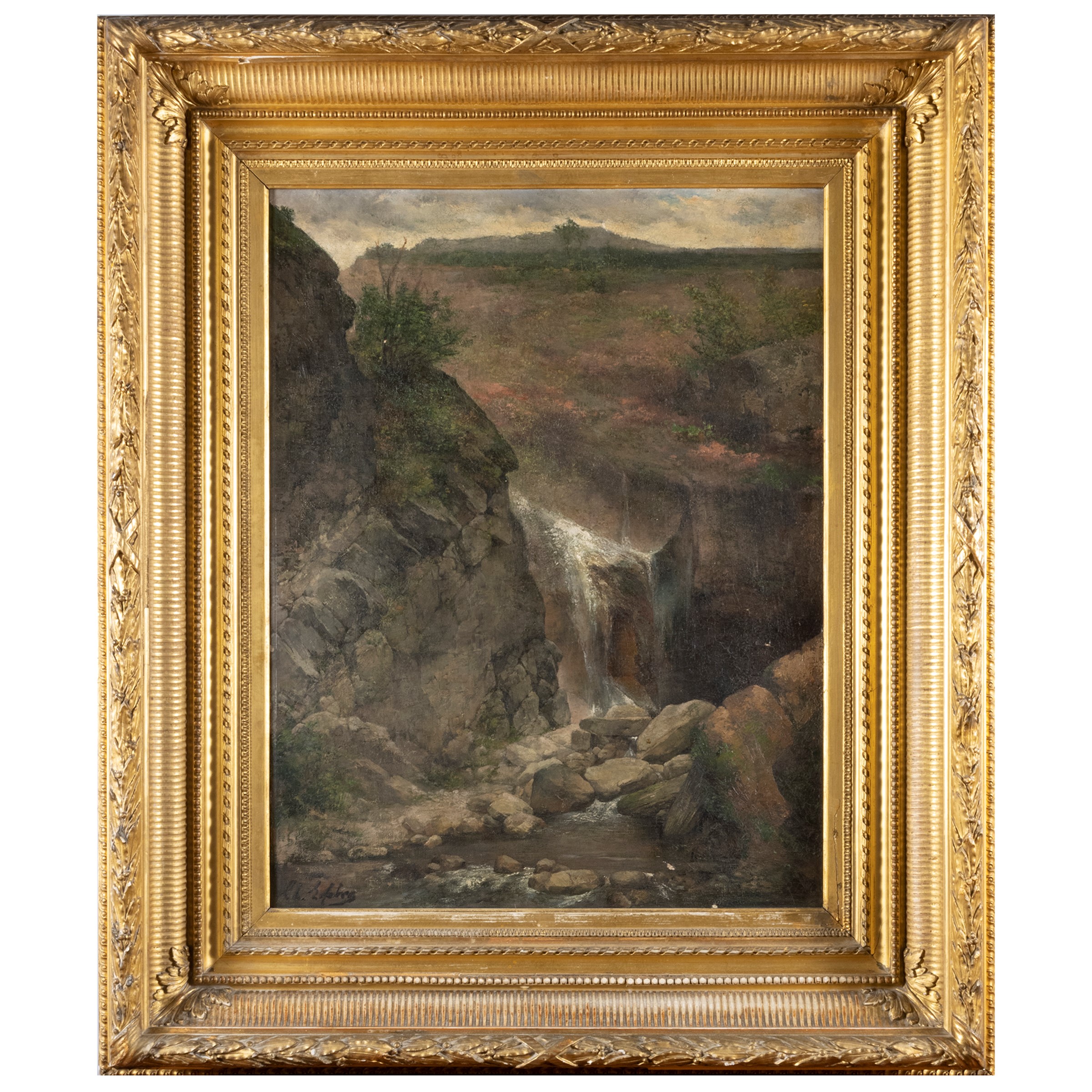 Autore sconosciuto, Paesaggio con cascata, olio su tela