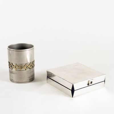 L. Benaglia, Set da scrivania in rame argentato e ottone, produzione Cleto Munari