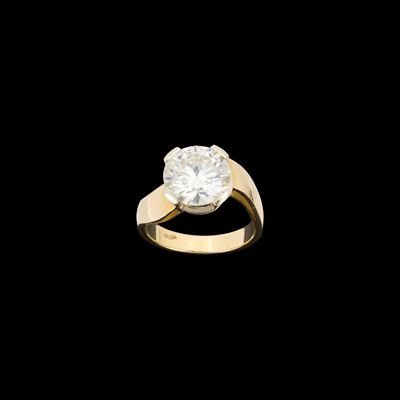 Anello solitario in oro giallo 18kt con diamante naturale, ct 4,20, taglio brillante