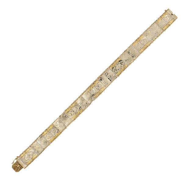 Antico bracciale in oro a due colori 18kt inciso