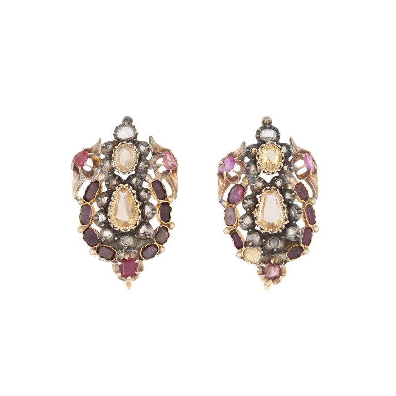 Antiche doppie clips - pendenti in oro 9kt e argento