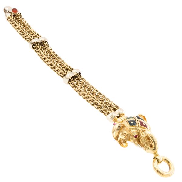 Bracciale testa elefante in oro giallo 18kt e smalto policromo