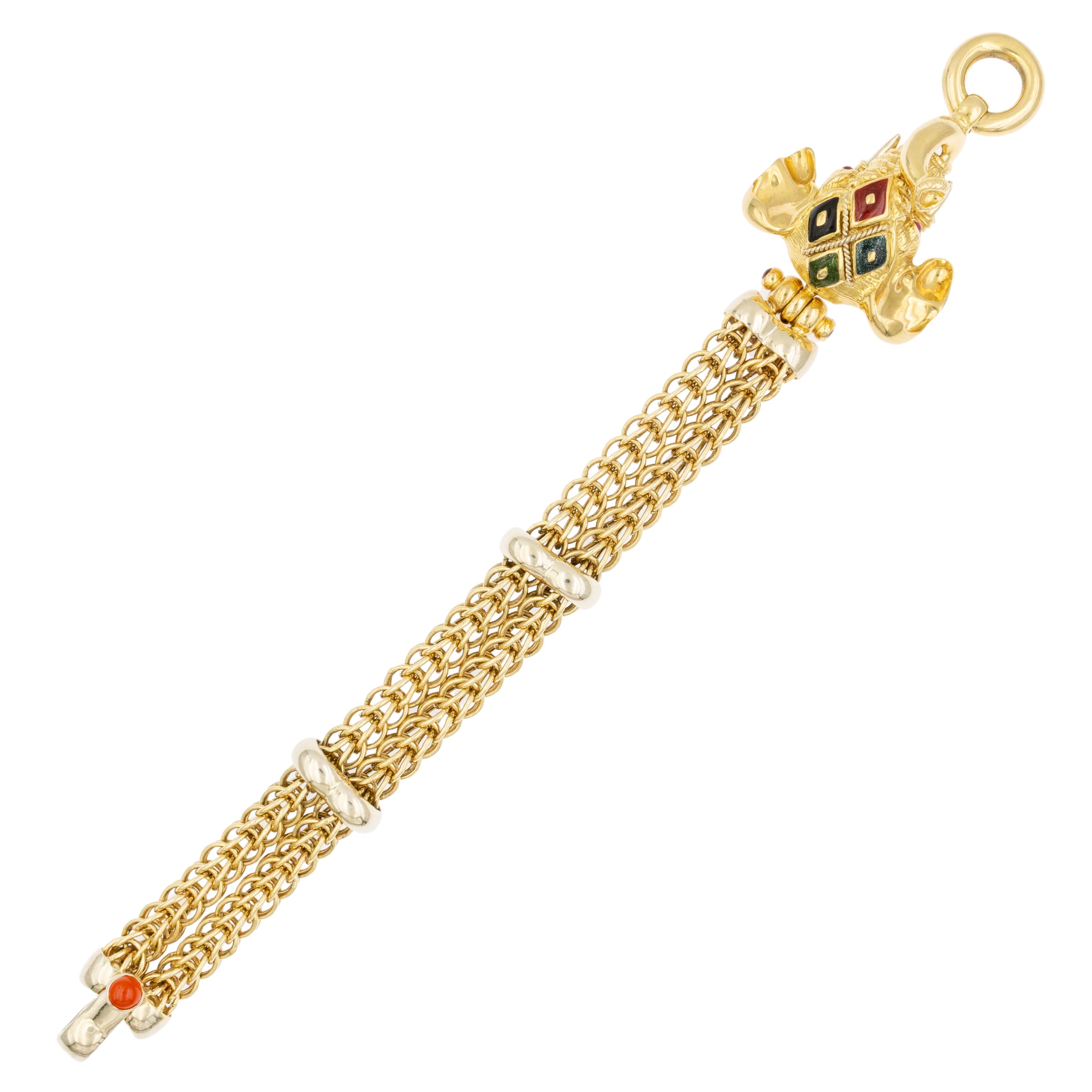 Bracciale Testa Elefante in Oro Giallo 18kt e Smalto Policromo