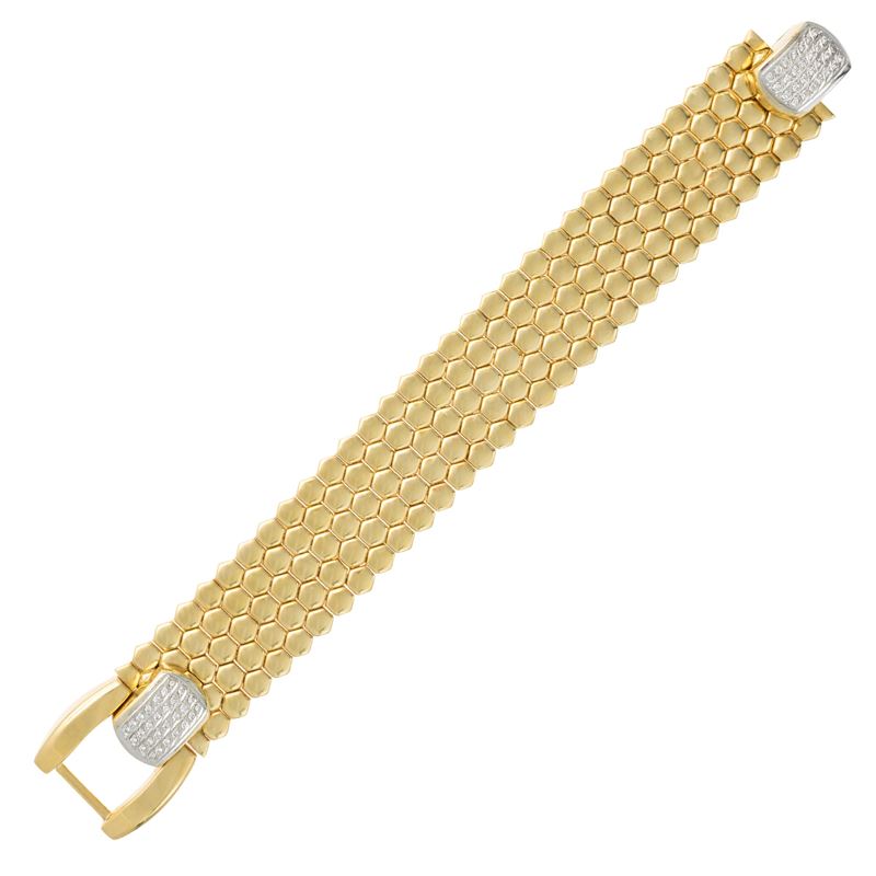 Bracciale a Fascia in Oro Giallo e Bianco 18kt e Diamanti