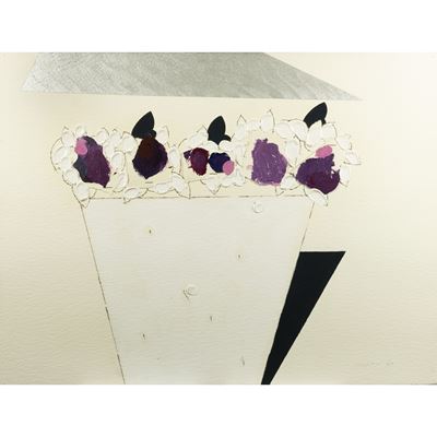 A che punto siamo con i fiori, smalto, acrilico e collage su cartone