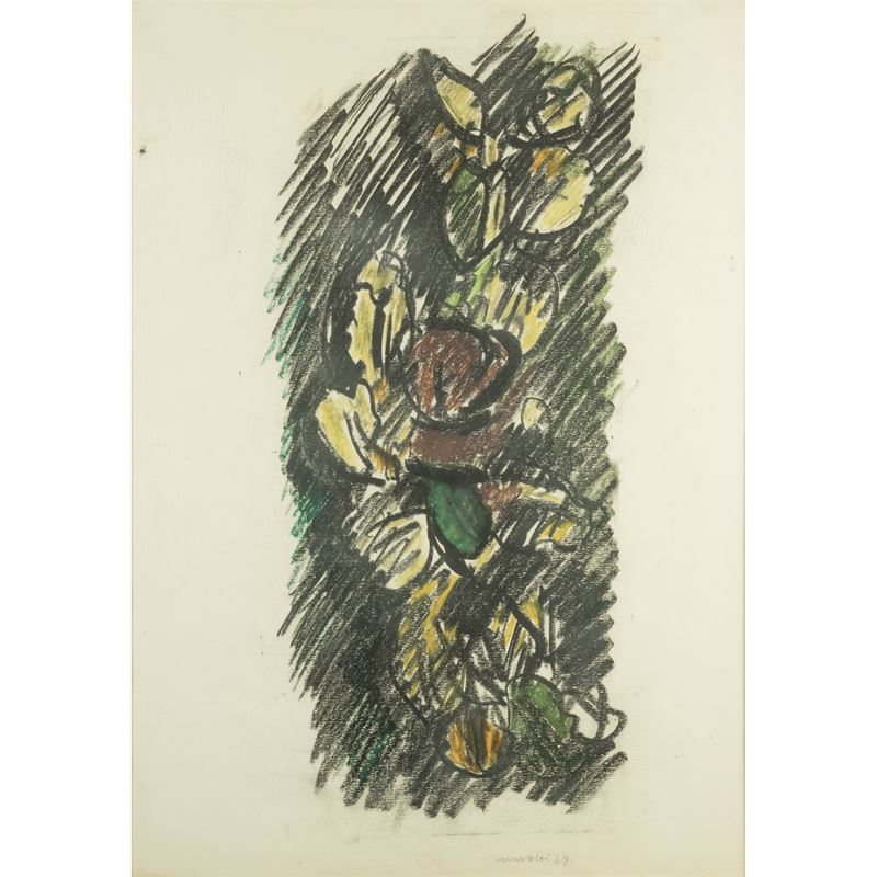 Ennio Morlotti - Fiori di cactus, pastelli su carta
