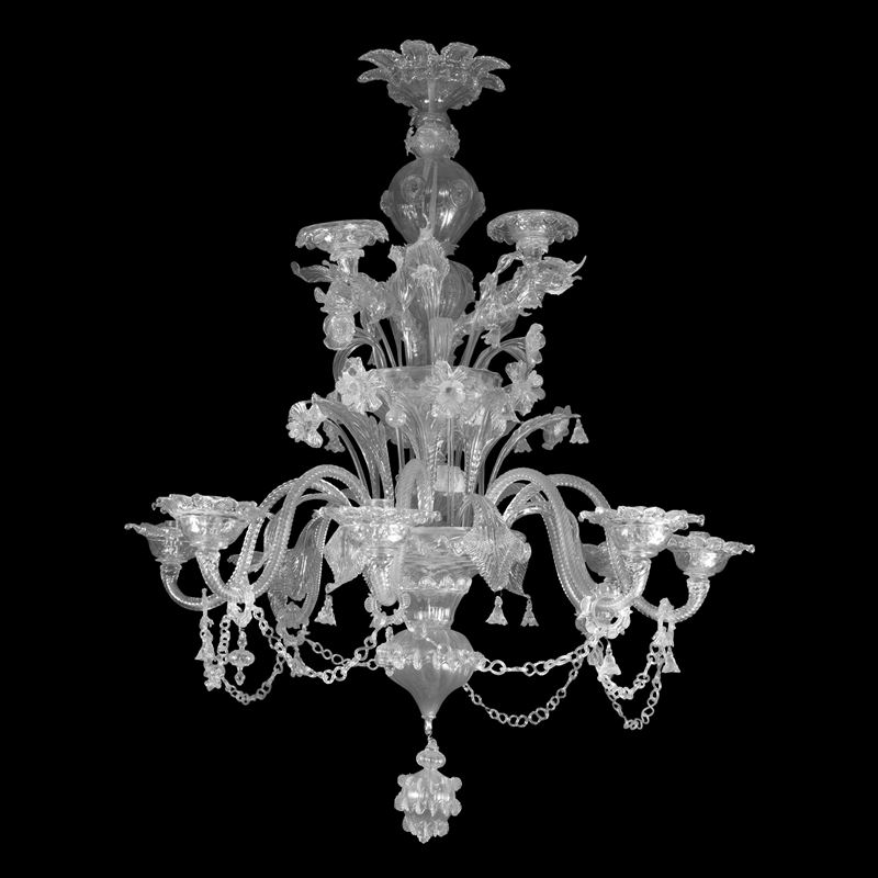 Grande lampadario in vetro di Murano a undici luci