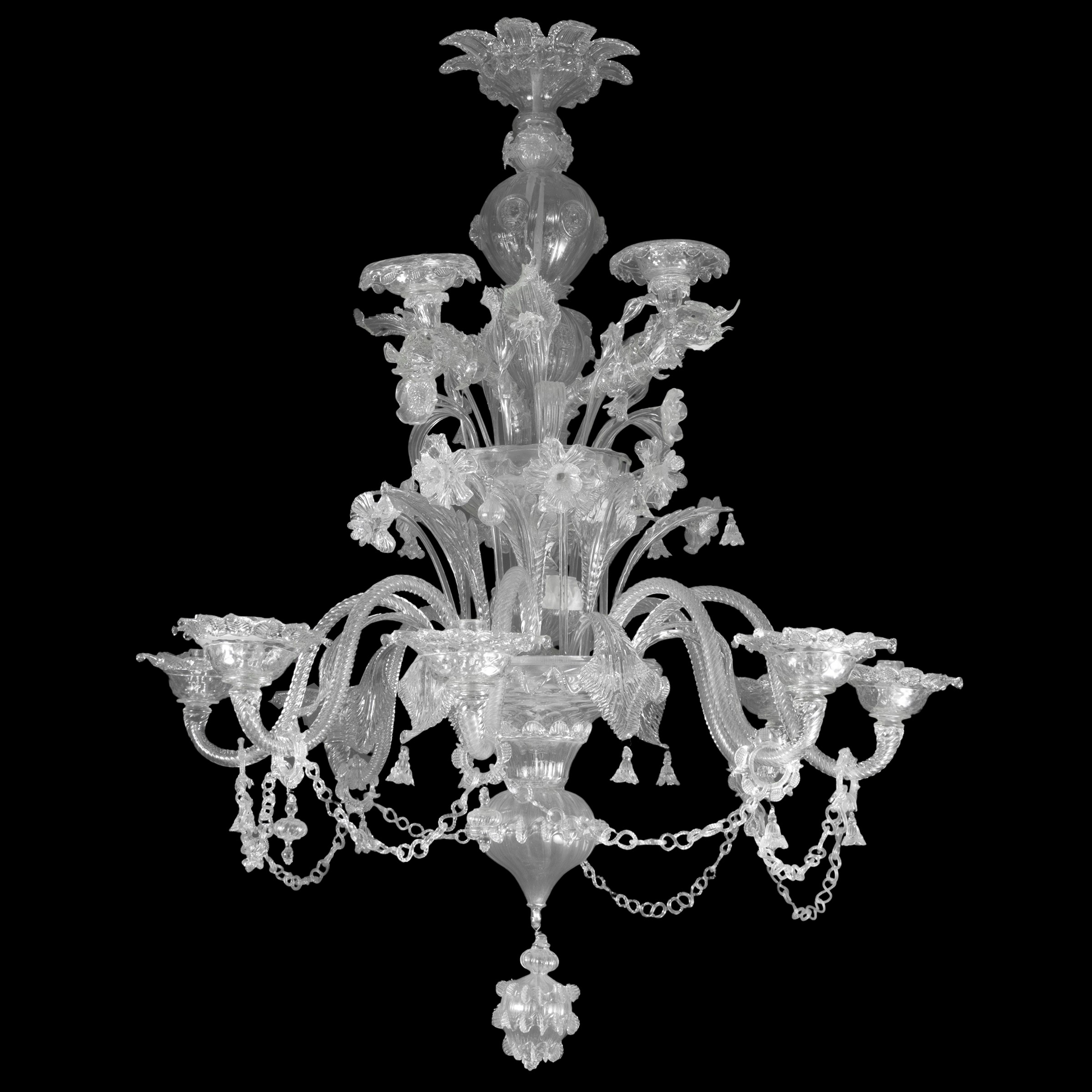 Grande lampadario in vetro di Murano a undici luci