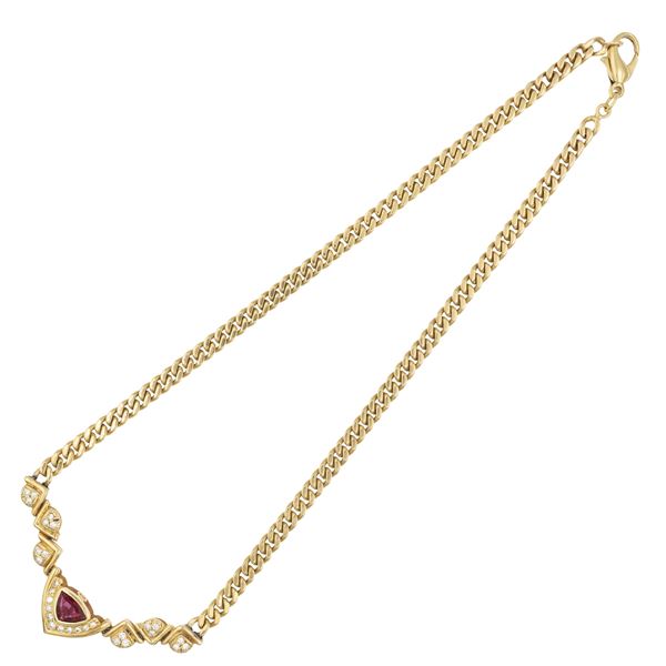 Collana in oro giallo 18kt rubino naturale e diamanti