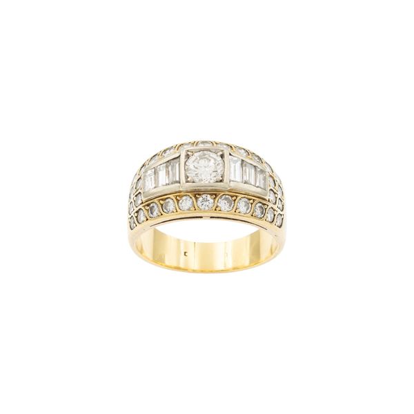 Anello a fascia in oro a due colori 18kt e diamanti