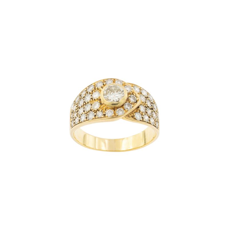 Anello fibbia in oro giallo 18kt con diamanti naturali