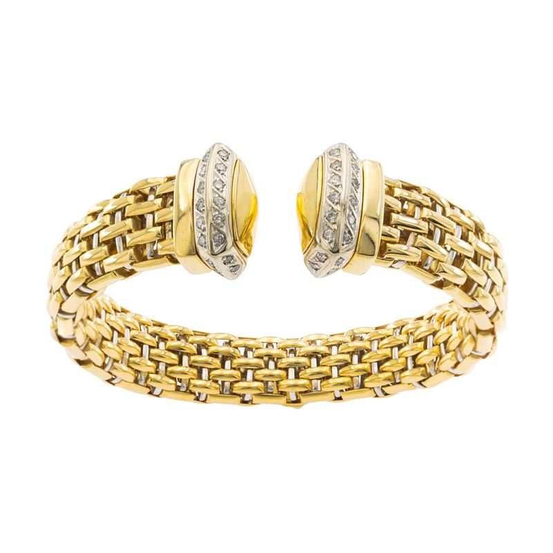 Fope, Bracciale a manetta in oro a due colori 18kt con diamanti