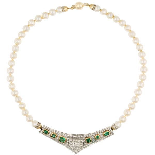 Collana perle coltivate centrale in oro a due colori 18kt