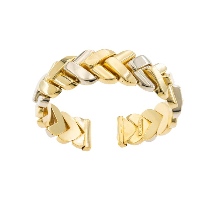 Bracciale a Manetta Motivo Geometrico a Tre Colori 18kt