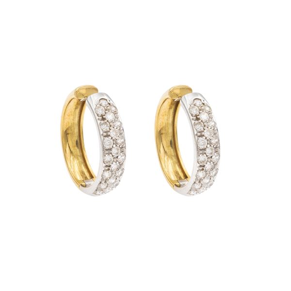 Orecchini cerchi in oro 18kt a due colori e diamanti