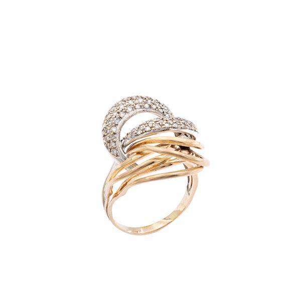 Anello nodo in oro due colori 18kt e diamanti