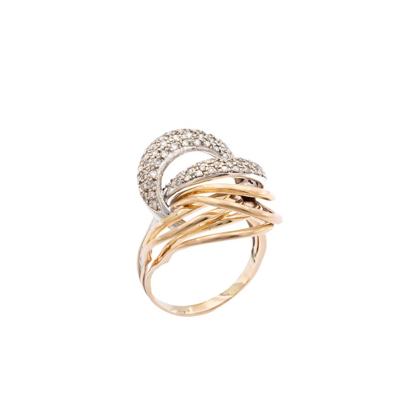 Anello nodo in oro due colori 18kt e diamanti