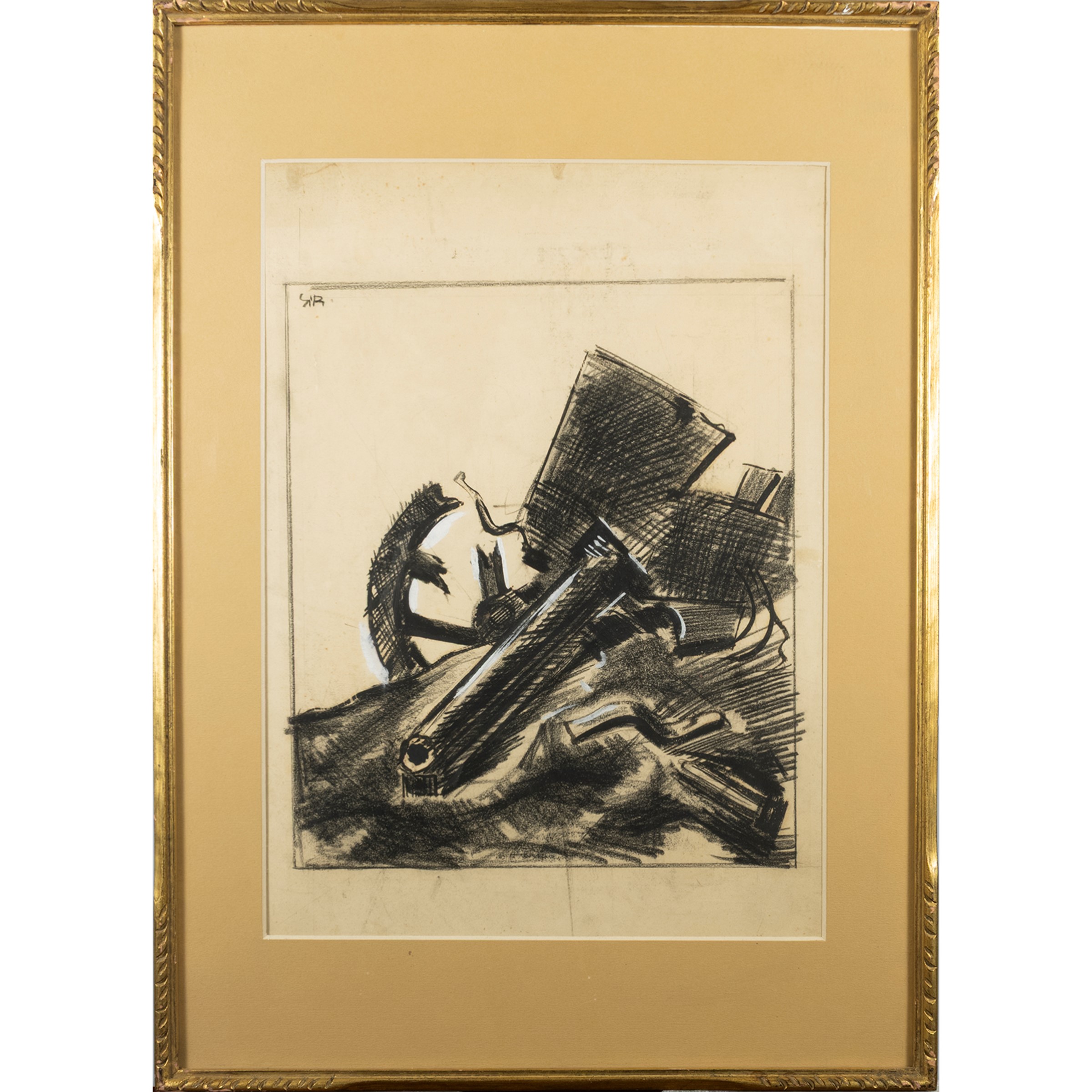 Mario Sironi - Il cannone - bozzetto per illustrazione, grafite, biacca e tempera su carta applic...