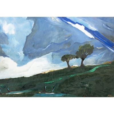 Due ulivi, olio su tela entro cornice
