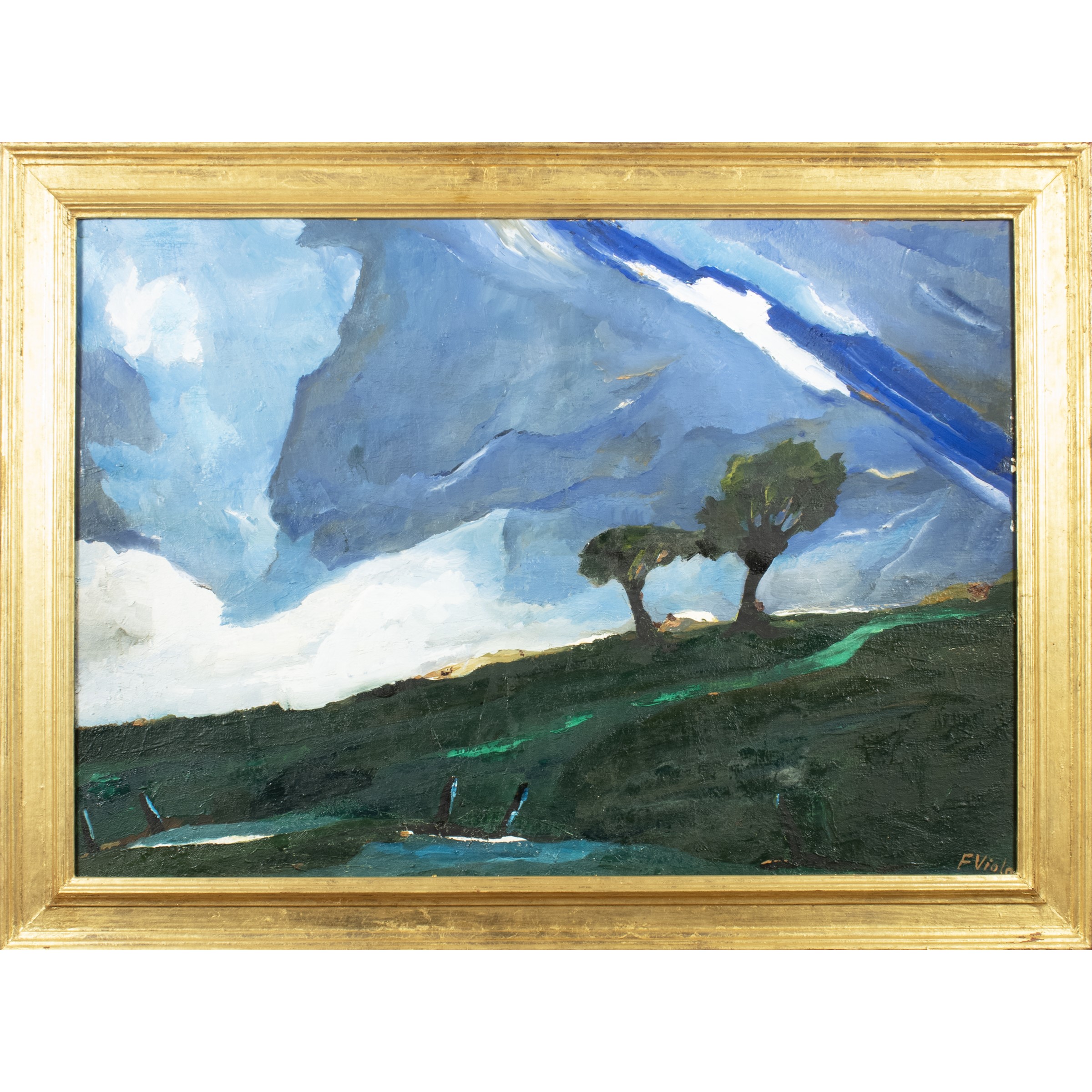 Franco Viola - Due ulivi, olio su tela entro cornice