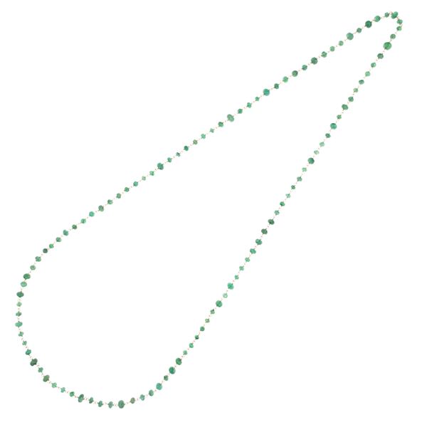 Lunga collana in oro giallo 18kt e sfere di smeraldo naturale