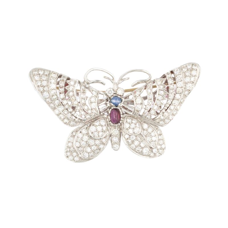 Spilla farfalla in oro bianco 18kt e diamanti