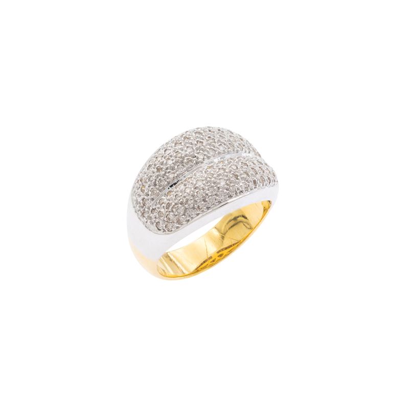 Anello in oro a due colori 18kt e diamanti