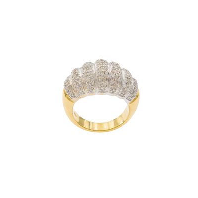 Anello bombé in oro a due colori 18kt con diamanti e taglio huit-huit