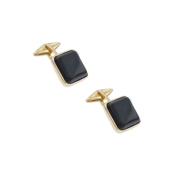 Gemelli in oro giallo 18kt e onice nero