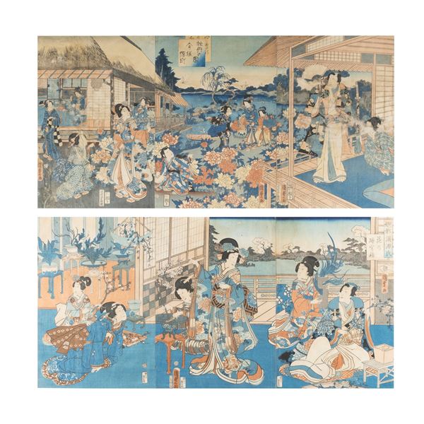 Utagawa Kunisada Toyokuni III  (Edo 1786 - 1865)  - Asta FINE ART, MARMI ROMANI, DIPINTI ANTICHI E DEL XIX SECOLO - II - Colasanti Casa d'Aste