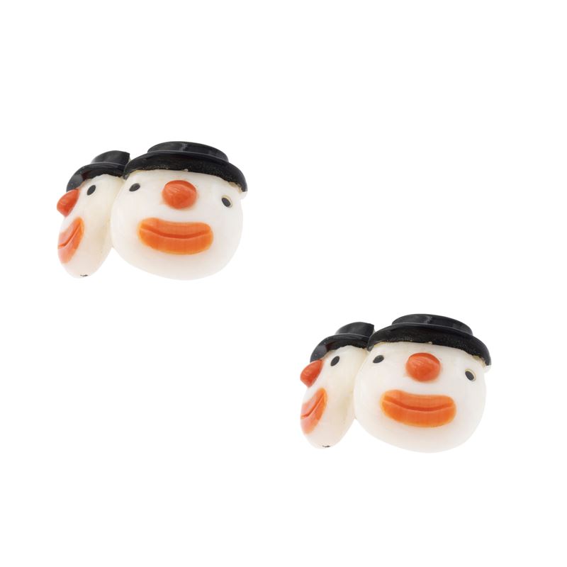 Gemelli in oro giallo 18kt resina e corallo