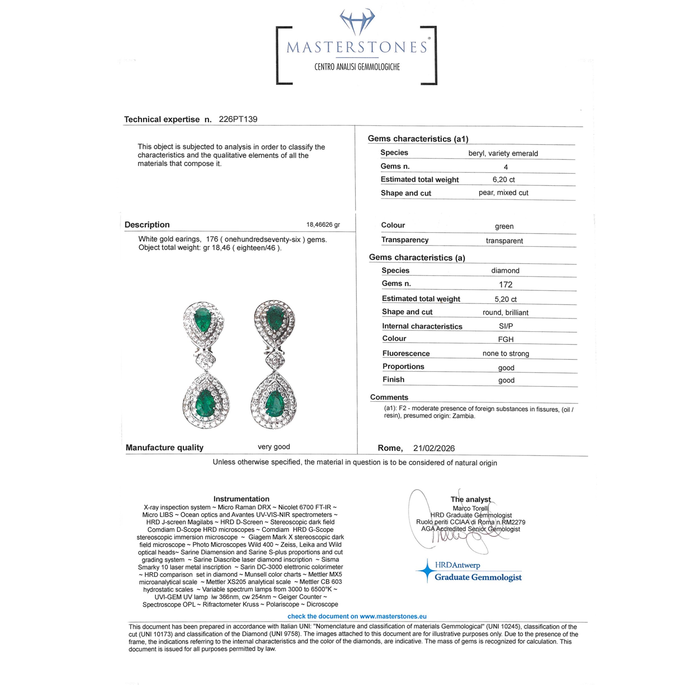 Orecchini Pendenti in Oro Bianco 18kt Smeraldi Naturali e Diamanti