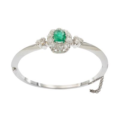 Bracciale a manetta in oro bianco 18 kt con smeraldo colombiano naturale e diamanti
