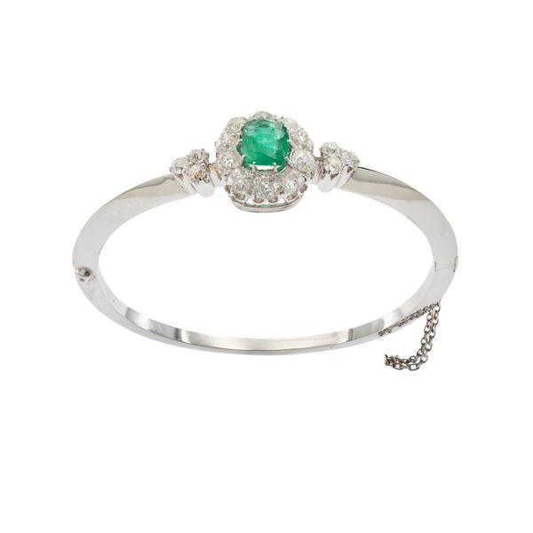 Bracciale a manetta in oro bianco 18kt smeraldo colombiano naturale e diamanti