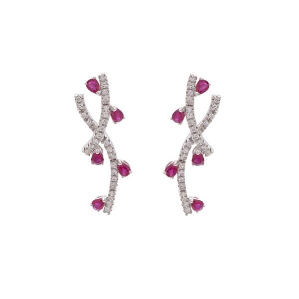 18kt white gold with rubies and diamonds pendant earrings