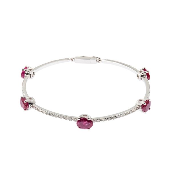 18kt white gold with rubies and diamonds cuff bracelet