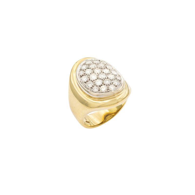Anello in oro a due colori 18kt con diamante brillante da 1,60 ct