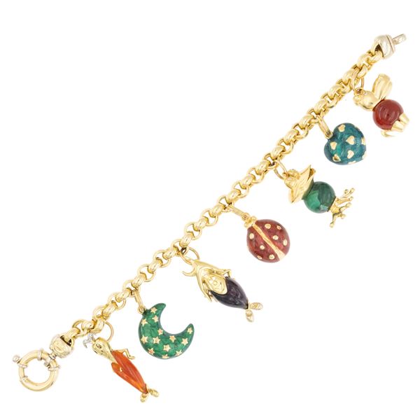 Bracciale in oro giallo 18kt con sette pendenti
