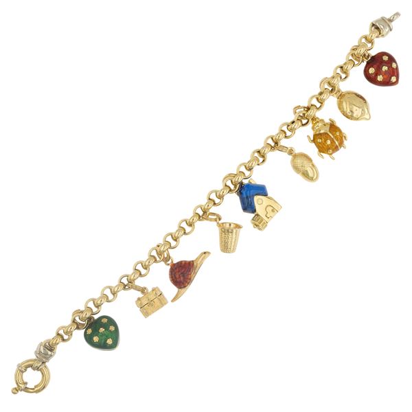 Bracciale in oro giallo 18kt con nove pendenti
