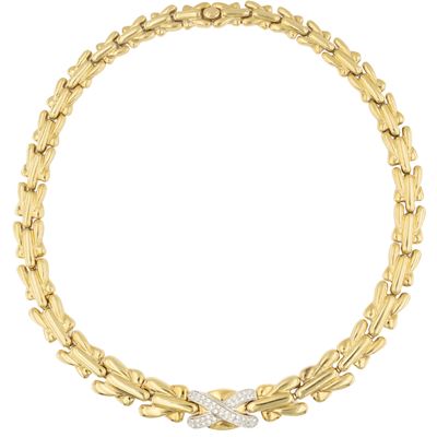 Girocollo a motivo geometrico in oro giallo 18kt con diamante taglio brillante