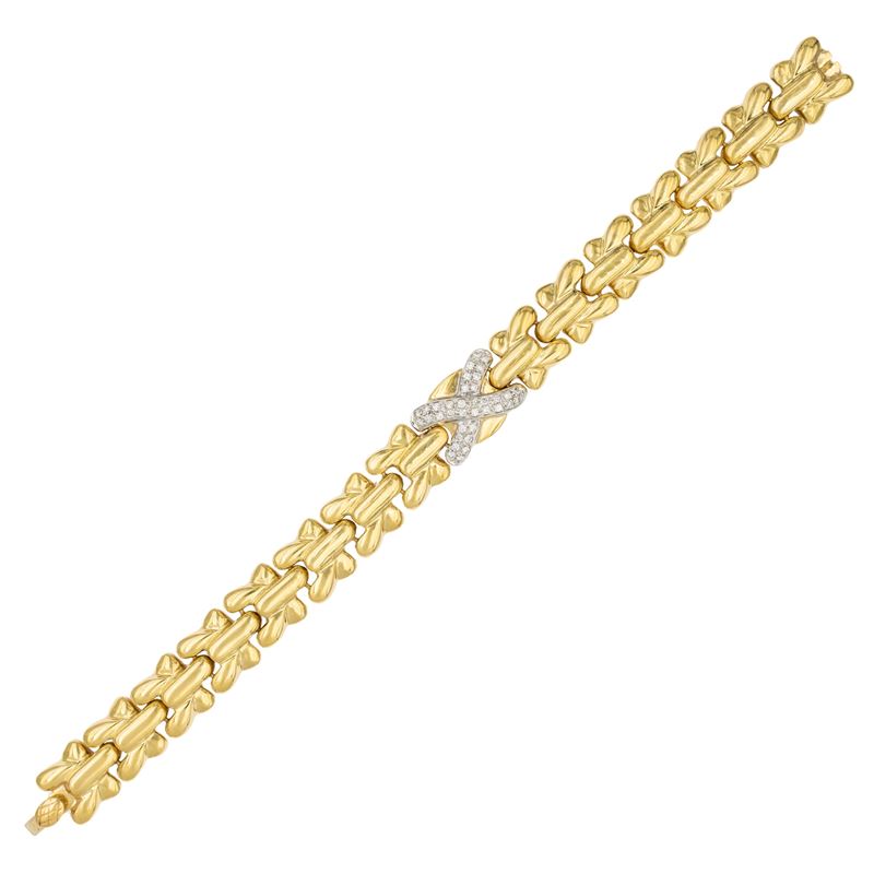 Bracciale a Motivo Geometrico in Oro Giallo 18kt e Diamanti
