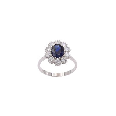 Anello in oro bianco 18 kt con zaffiro naturale e diamanti