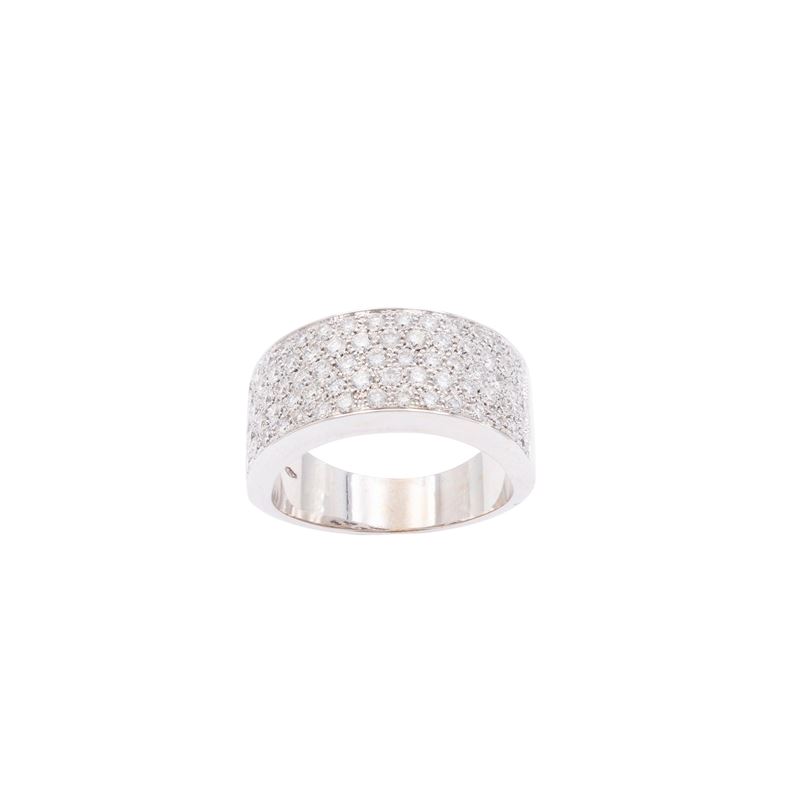 Anello a fascia, oro bianco 18 kt, diamanti