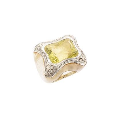 Balocchi, Anello cocktail in oro bianco 18 kt con quarzo rutilato e diamanti