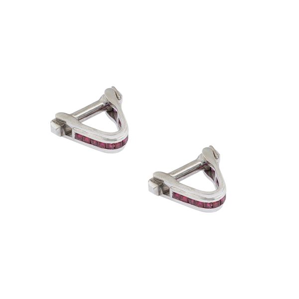 Gemelli in oro bianco 18kt e rubini