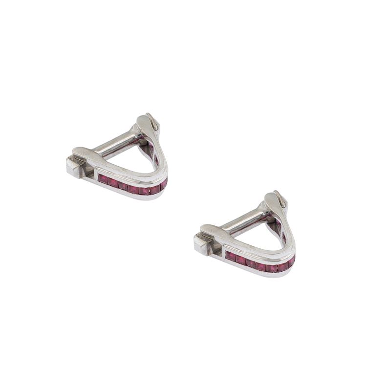 Gemelli in Oro Bianco 18kt e Rubini